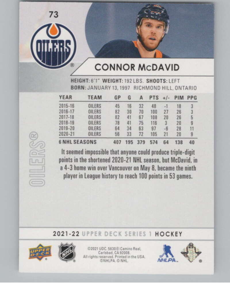 2021-22 Upper Deck #73 Connor McDavid  Edmonton Oilers  V99971 Image 2