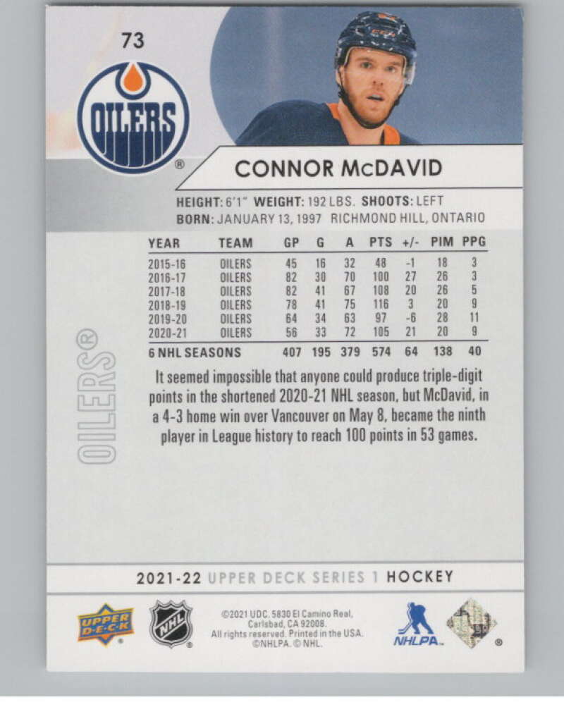 2021-22 Upper Deck #73 Connor McDavid  Edmonton Oilers  V99972 Image 2