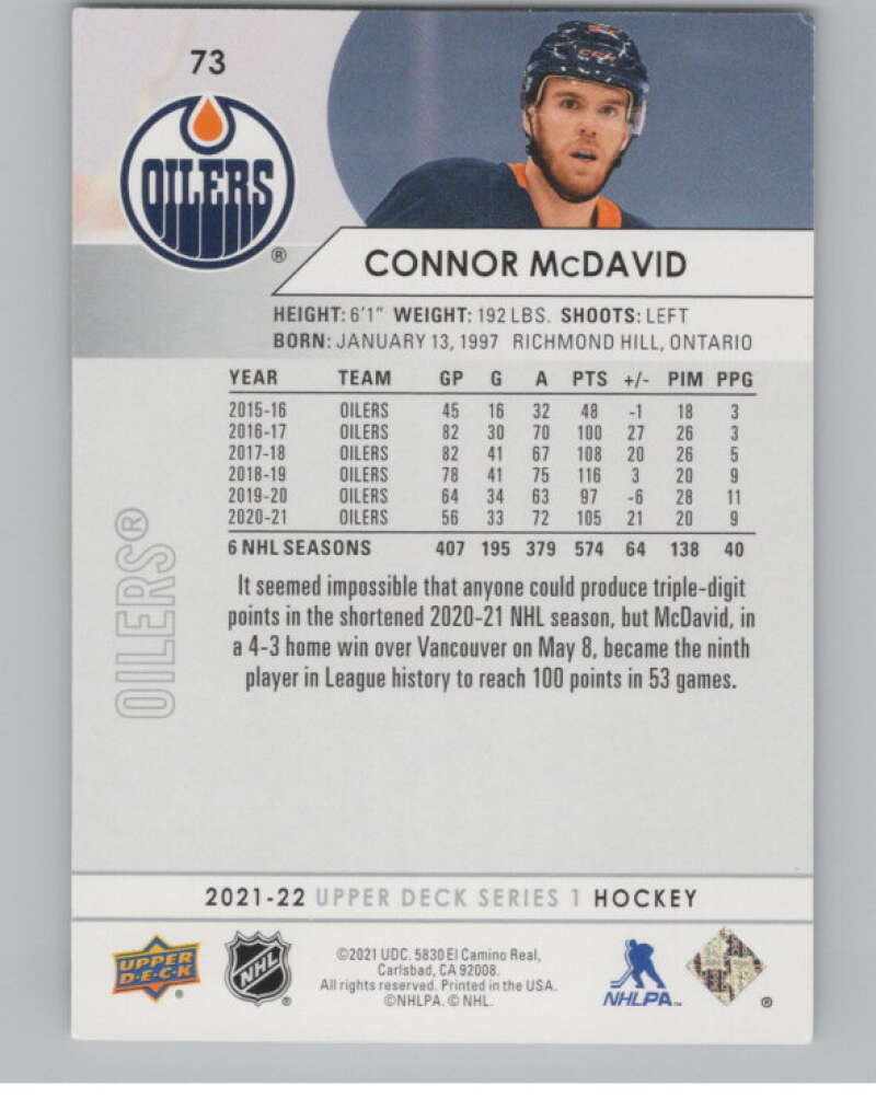 2021-22 Upper Deck #73 Connor McDavid  Edmonton Oilers  V99973 Image 2
