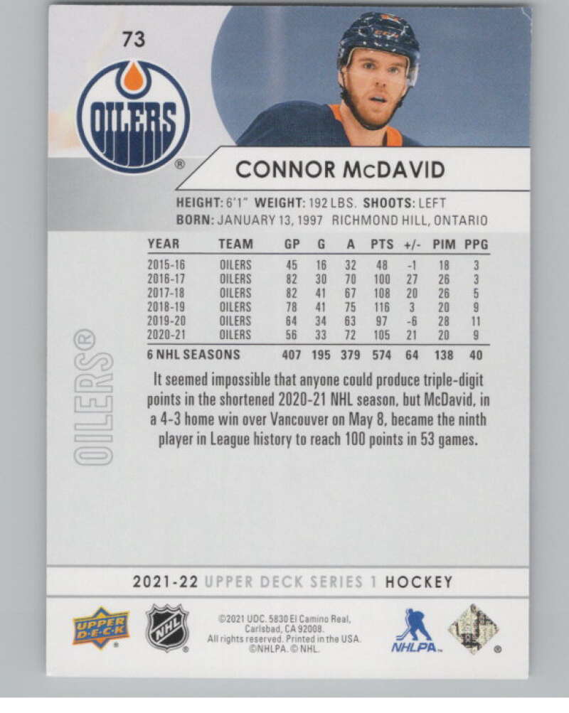2021-22 Upper Deck #73 Connor McDavid  Edmonton Oilers  V99974 Image 2