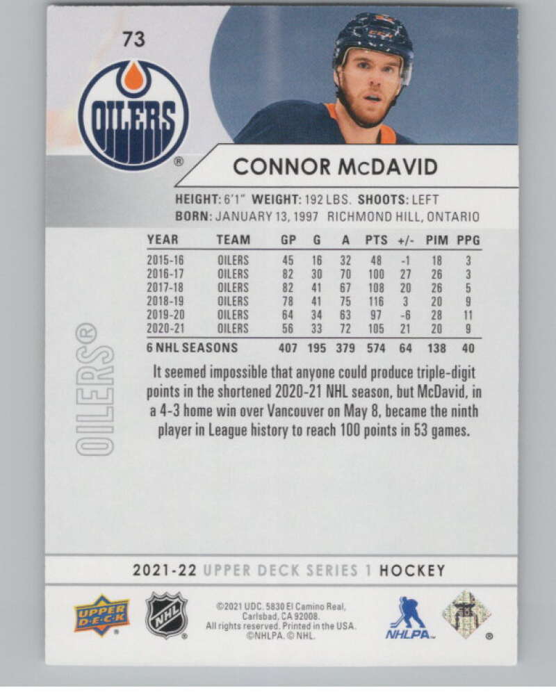 2021-22 Upper Deck #73 Connor McDavid  Edmonton Oilers  V99975 Image 2