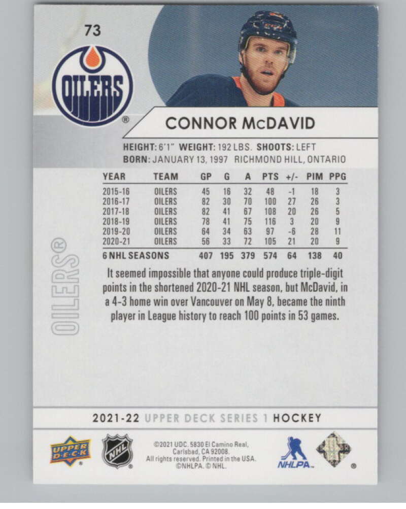 2021-22 Upper Deck #73 Connor McDavid  Edmonton Oilers  V99978 Image 2