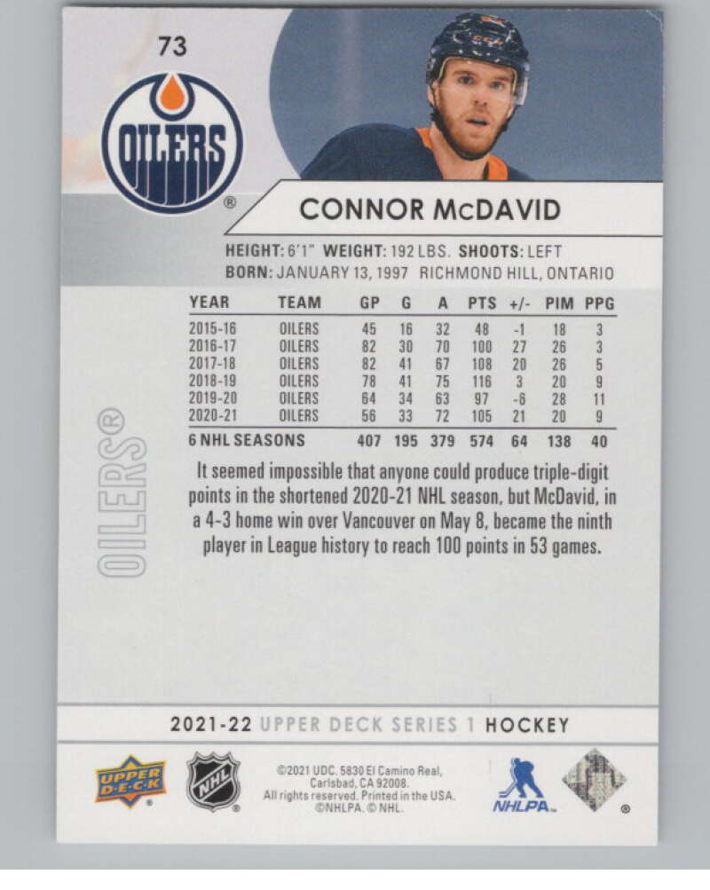 2021-22 Upper Deck #73 Connor McDavid  Edmonton Oilers  V99979 Image 2
