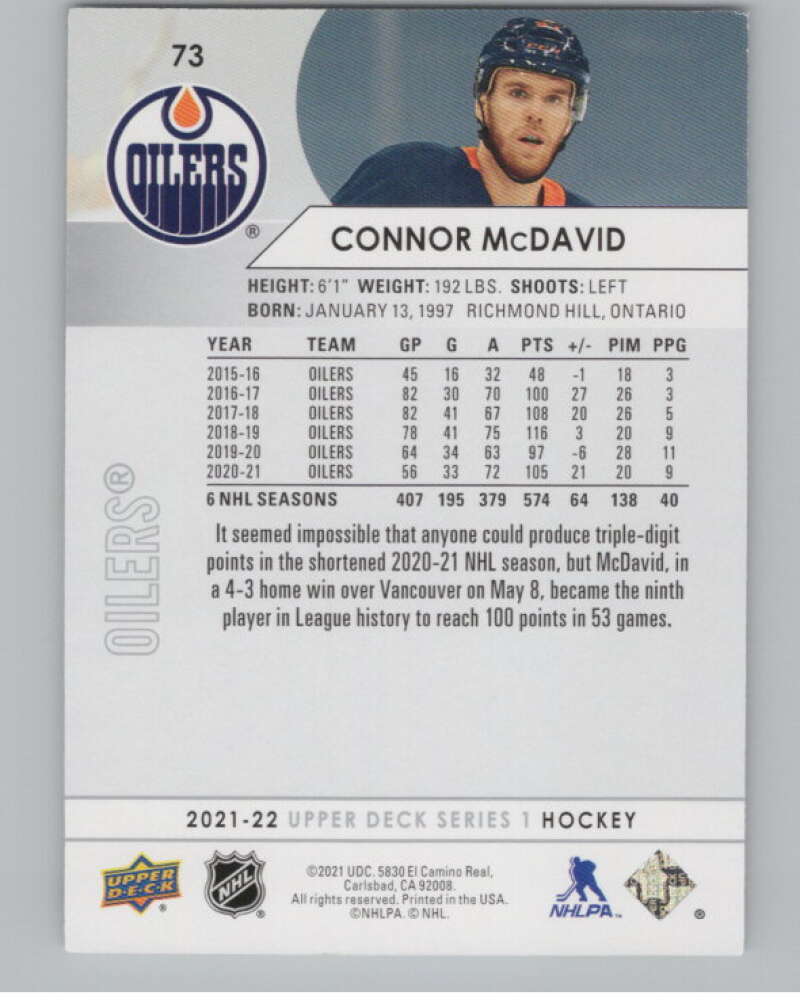 2021-22 Upper Deck #73 Connor McDavid  Edmonton Oilers  V99980 Image 2