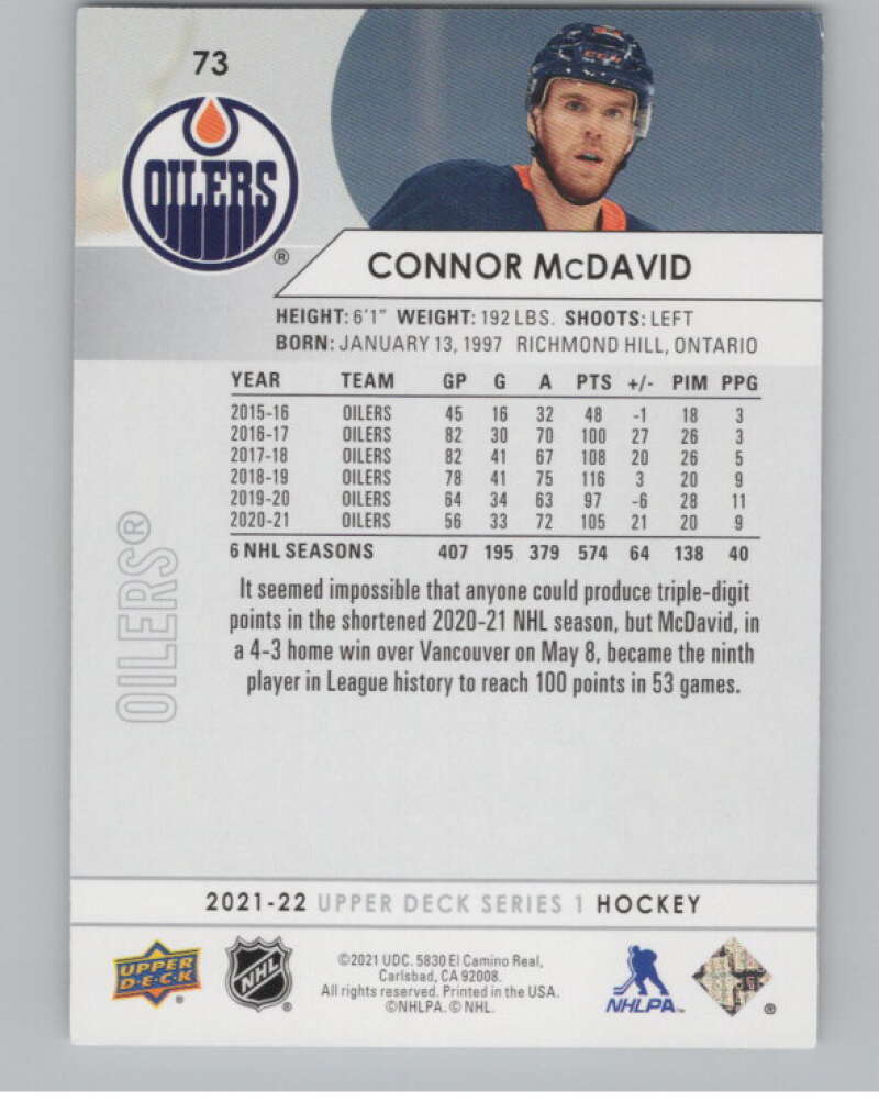 2021-22 Upper Deck #73 Connor McDavid  Edmonton Oilers  V99982 Image 2