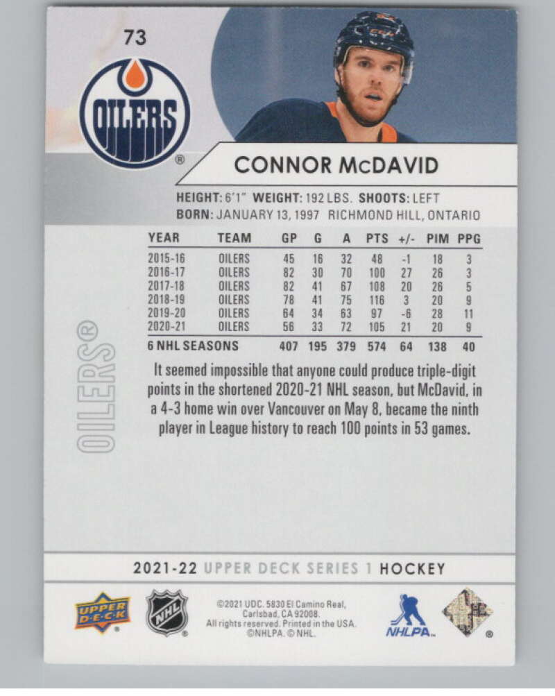 2021-22 Upper Deck #73 Connor McDavid  Edmonton Oilers  V99985 Image 2