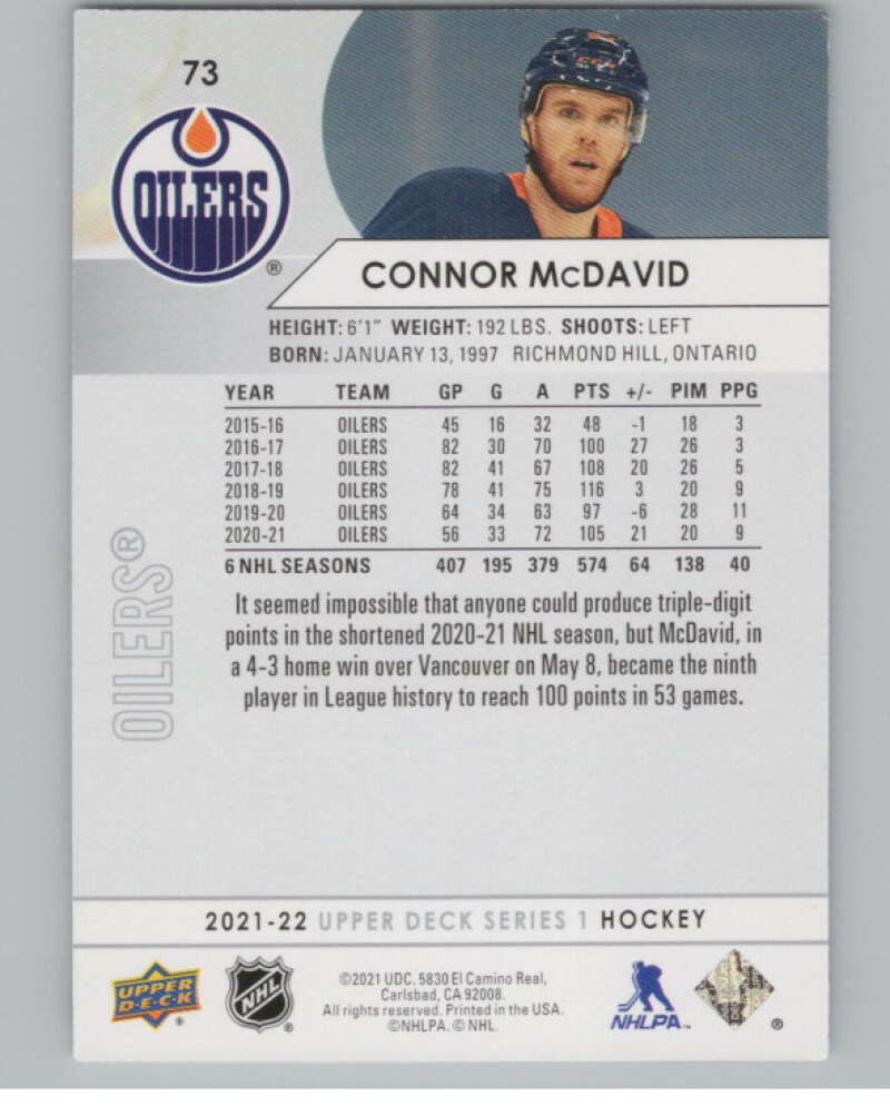 2021-22 Upper Deck #73 Connor McDavid  Edmonton Oilers  V99987 Image 2