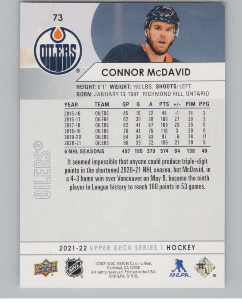 2021-22 Upper Deck #73 Connor McDavid  Edmonton Oilers  V99989 Image 2