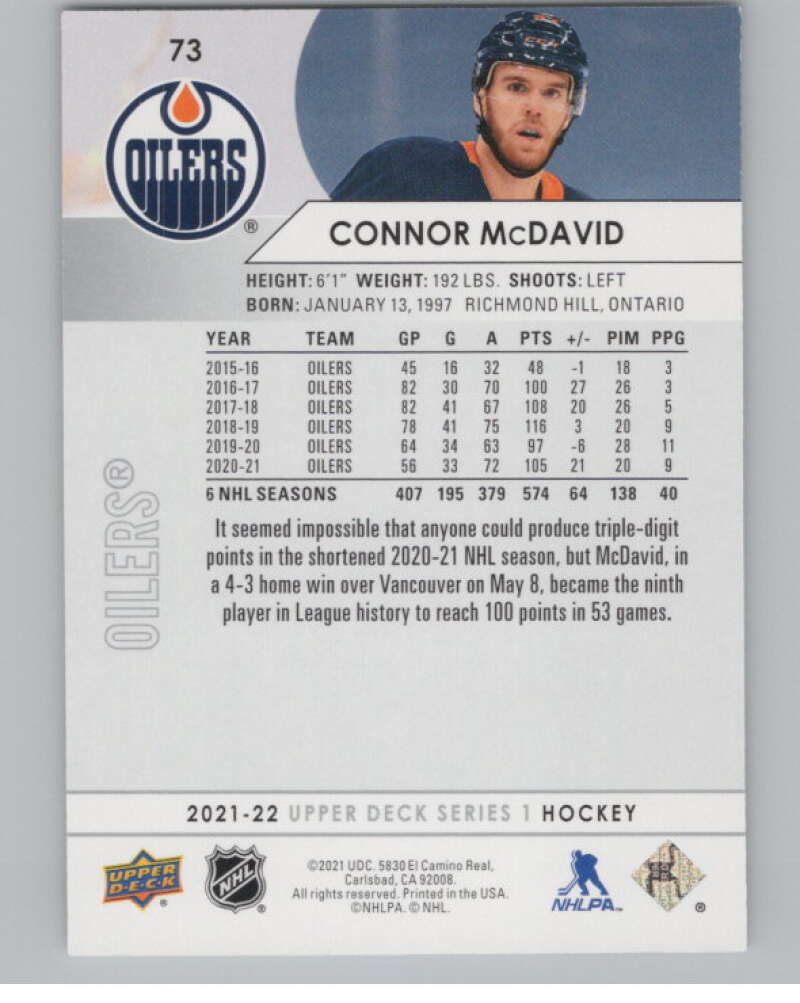 2021-22 Upper Deck #73 Connor McDavid  Edmonton Oilers  V99990 Image 2