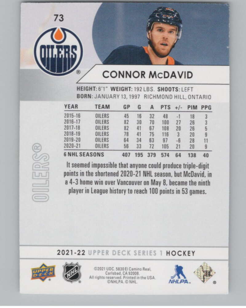 2021-22 Upper Deck #73 Connor McDavid  Edmonton Oilers  V99991 Image 2