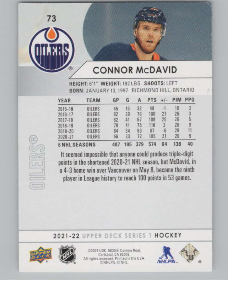 2021-22 Upper Deck #73 Connor McDavid  Edmonton Oilers  V99992 Image 2
