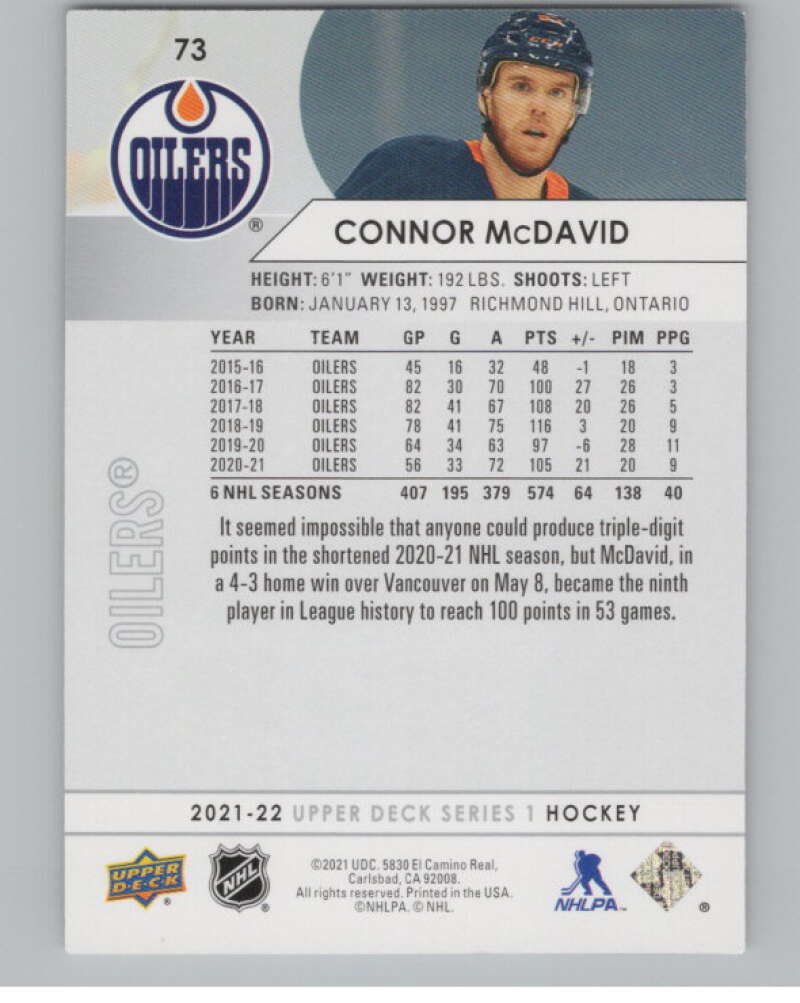 2021-22 Upper Deck #73 Connor McDavid  Edmonton Oilers  V99994 Image 2