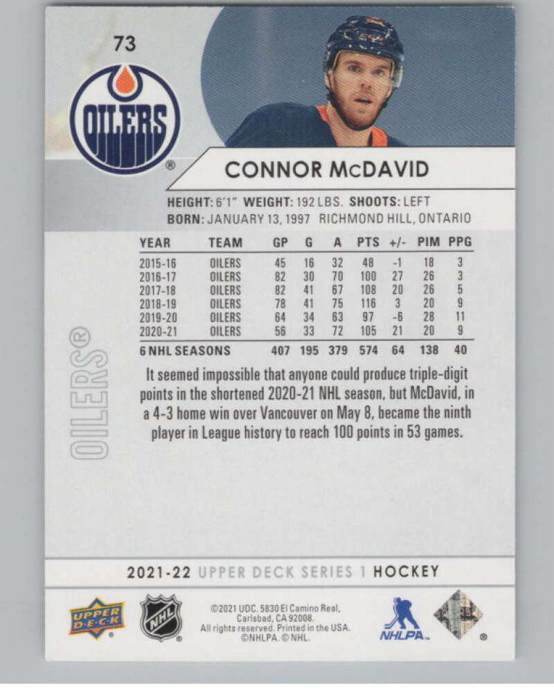 2021-22 Upper Deck #73 Connor McDavid  Edmonton Oilers  V99996 Image 2