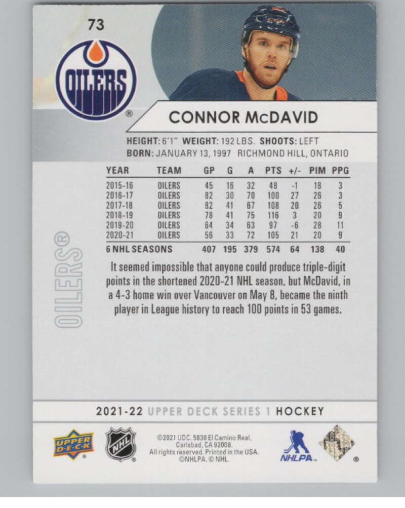 2021-22 Upper Deck #73 Connor McDavid  Edmonton Oilers  V99997 Image 2