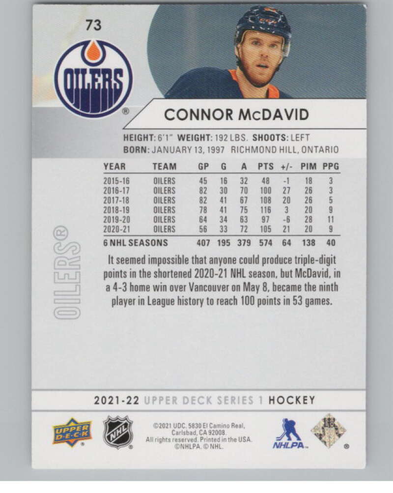 2021-22 Upper Deck #73 Connor McDavid  Edmonton Oilers  V99998 Image 2