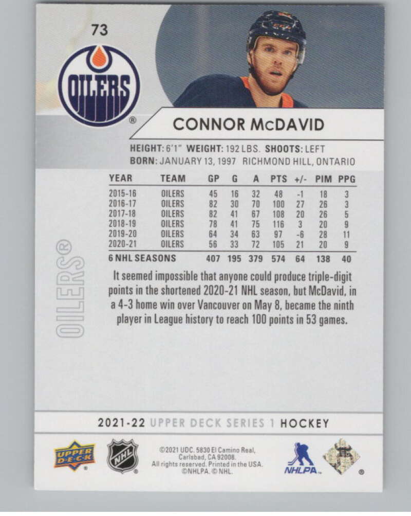 2021-22 Upper Deck #73 Connor McDavid  Edmonton Oilers  V100005 Image 2
