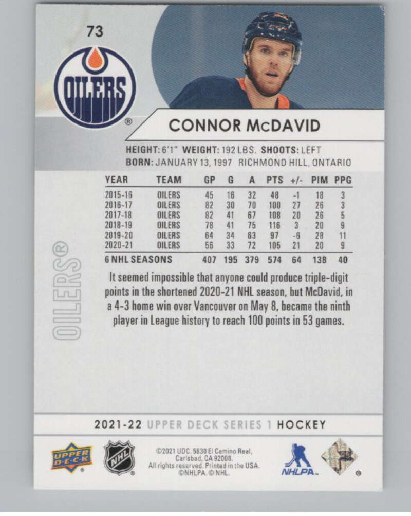 2021-22 Upper Deck #73 Connor McDavid  Edmonton Oilers  V100007 Image 2
