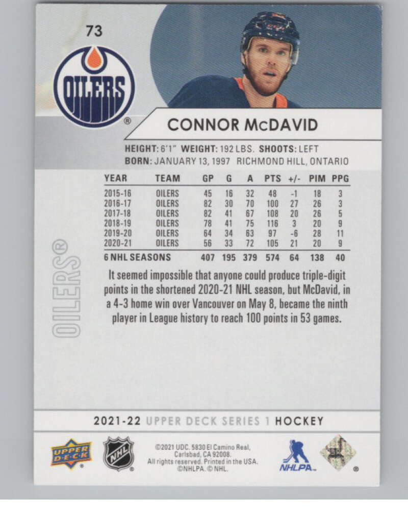 2021-22 Upper Deck #73 Connor McDavid  Edmonton Oilers  V100009 Image 2