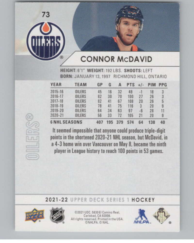 2021-22 Upper Deck #73 Connor McDavid  Edmonton Oilers  V100018 Image 2
