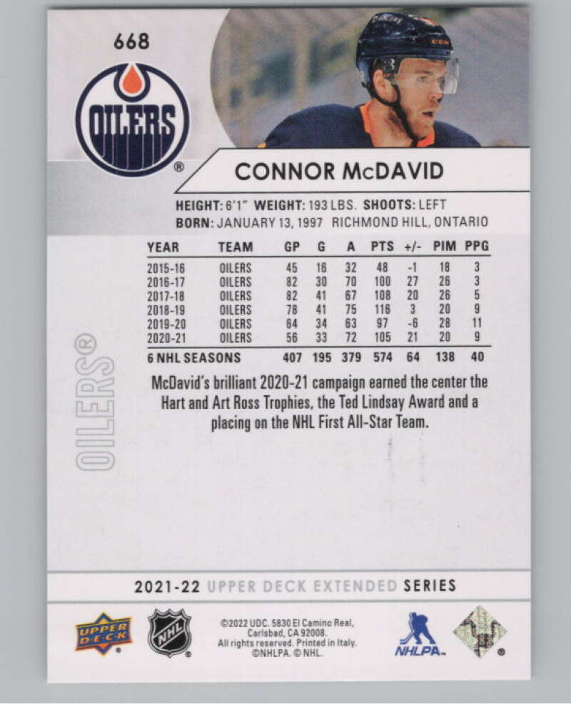 2021-22 Upper Deck Extended Series #668 Connor McDavid  Edmonton Oilers  V100019 Image 2