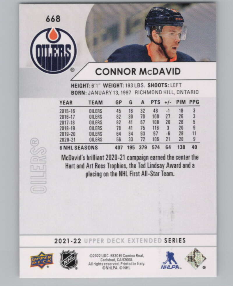 2021-22 Upper Deck Extended Series #668 Connor McDavid  Edmonton Oilers  V100020 Image 2