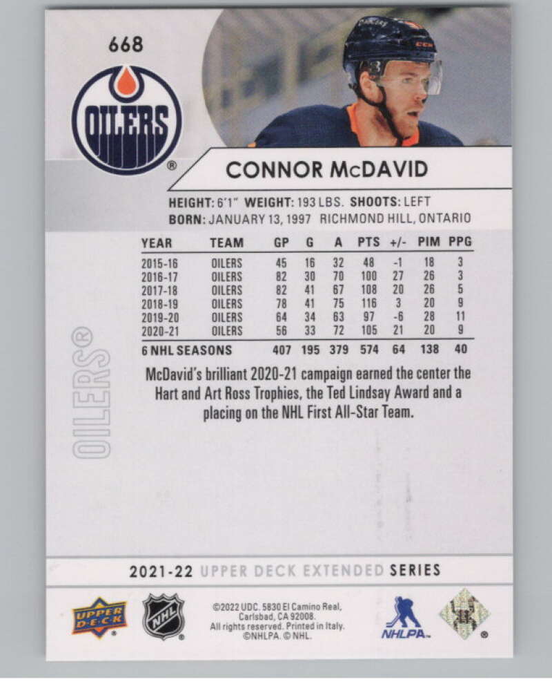 2021-22 Upper Deck Extended Series #668 Connor McDavid  Edmonton Oilers  V100021 Image 2