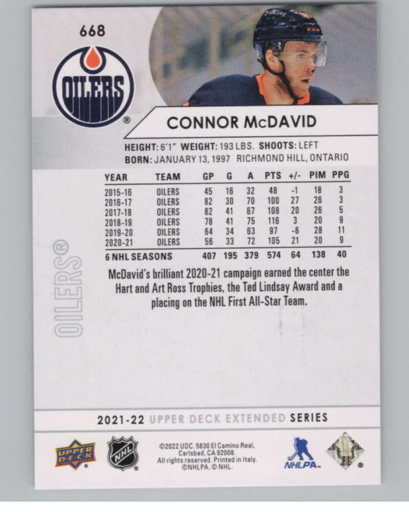 2021-22 Upper Deck Extended Series #668 Connor McDavid  Edmonton Oilers  V100022 Image 2