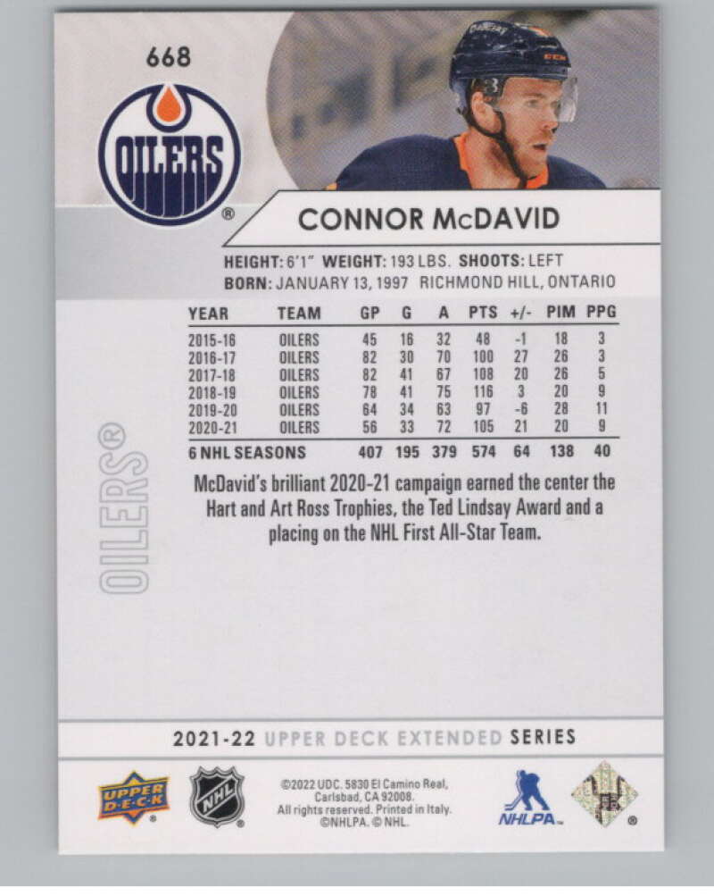 2021-22 Upper Deck Extended Series #668 Connor McDavid  Edmonton Oilers  V100023 Image 2
