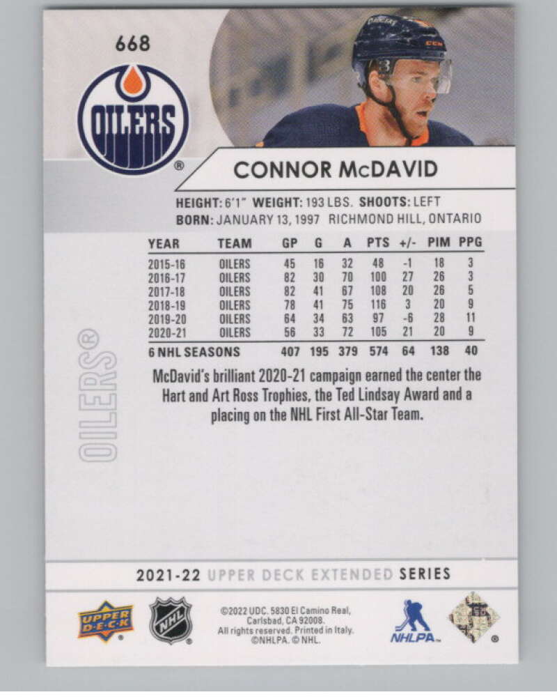 2021-22 Upper Deck Extended Series #668 Connor McDavid  Edmonton Oilers  V100024 Image 2