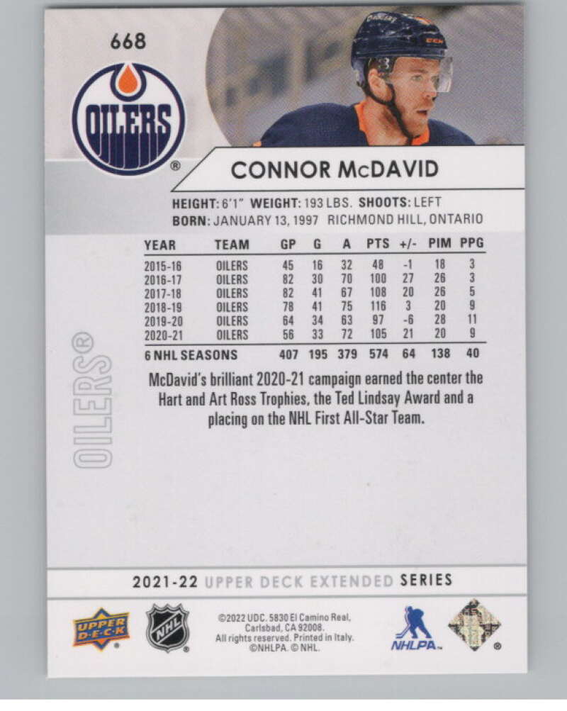 2021-22 Upper Deck Extended Series #668 Connor McDavid  Edmonton Oilers  V100025 Image 2