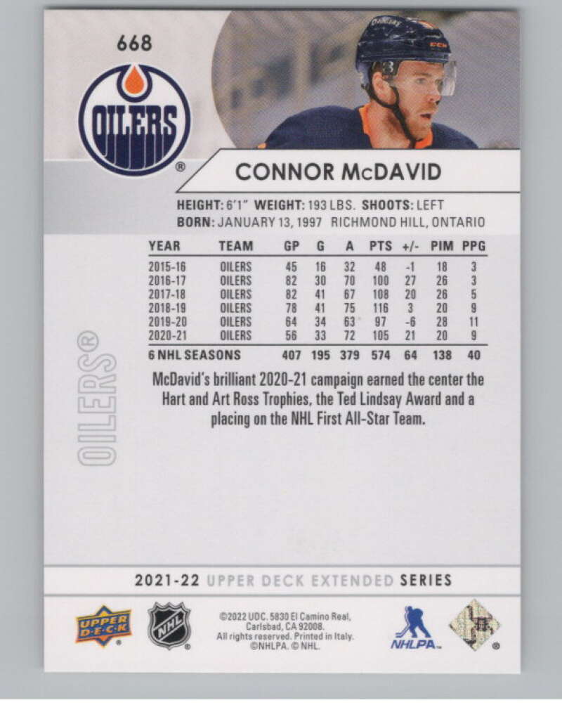 2021-22 Upper Deck Extended Series #668 Connor McDavid  Edmonton Oilers  V100027 Image 2