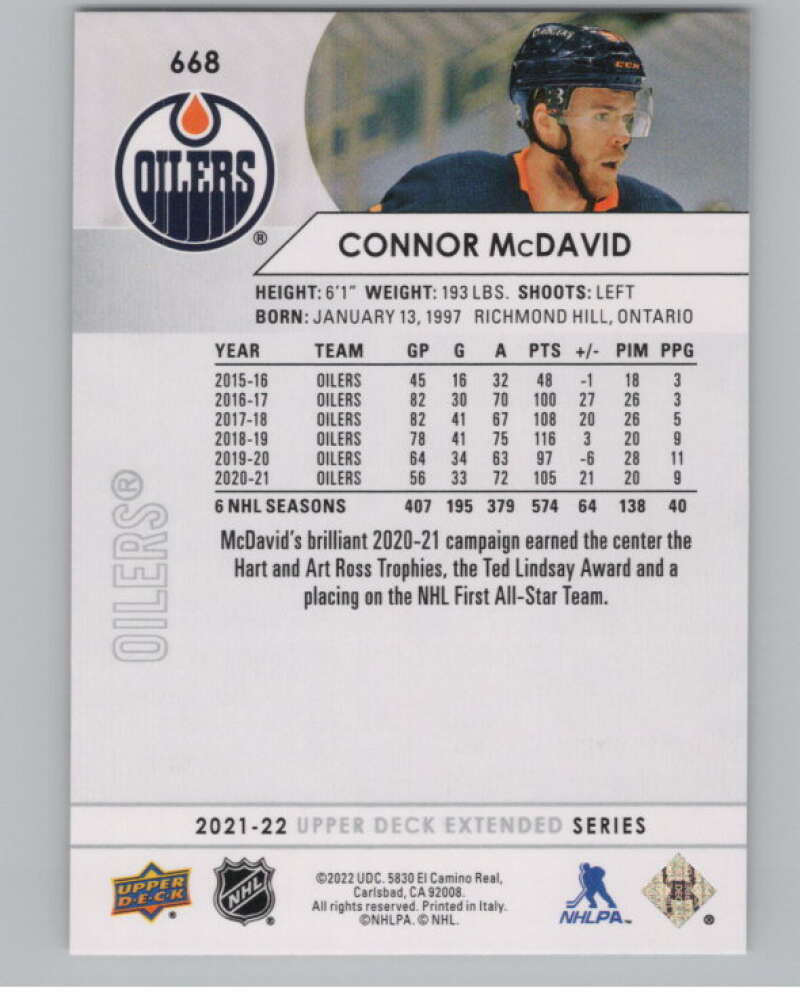 2021-22 Upper Deck Extended Series #668 Connor McDavid  Edmonton Oilers  V100029 Image 2