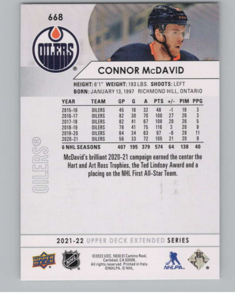 2021-22 Upper Deck Extended Series #668 Connor McDavid  Edmonton Oilers  V100030 Image 2
