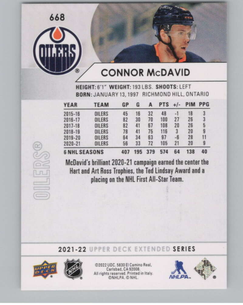 2021-22 Upper Deck Extended Series #668 Connor McDavid  Edmonton Oilers  V100031 Image 2