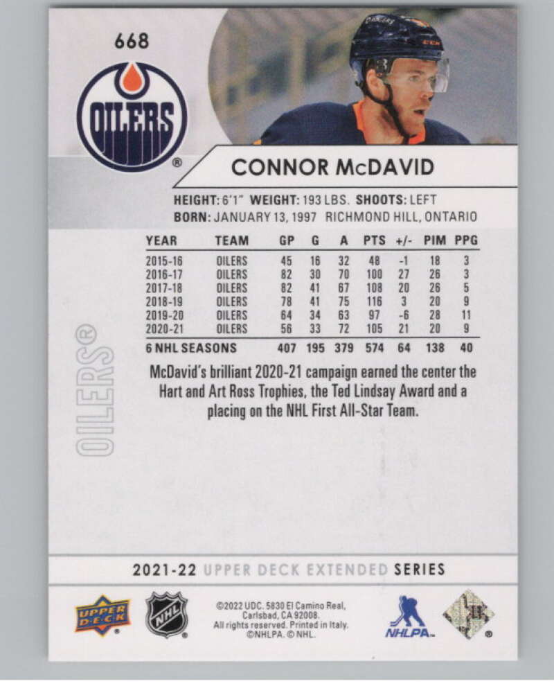 2021-22 Upper Deck Extended Series #668 Connor McDavid  Edmonton Oilers  V100033 Image 2
