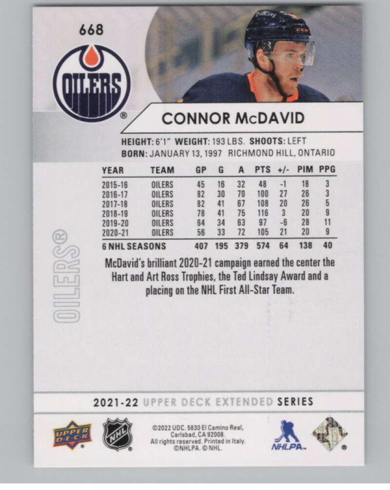 2021-22 Upper Deck Extended Series #668 Connor McDavid  Edmonton Oilers  V100034 Image 2