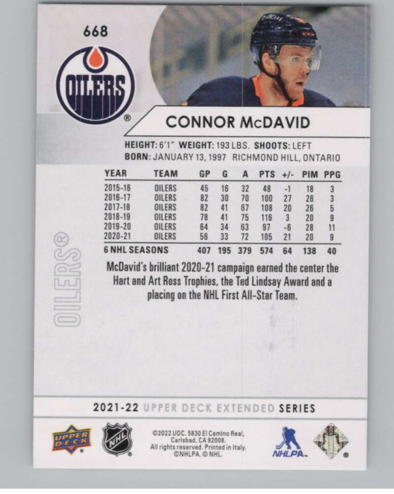 2021-22 Upper Deck Extended Series #668 Connor McDavid  Edmonton Oilers  V100037 Image 2