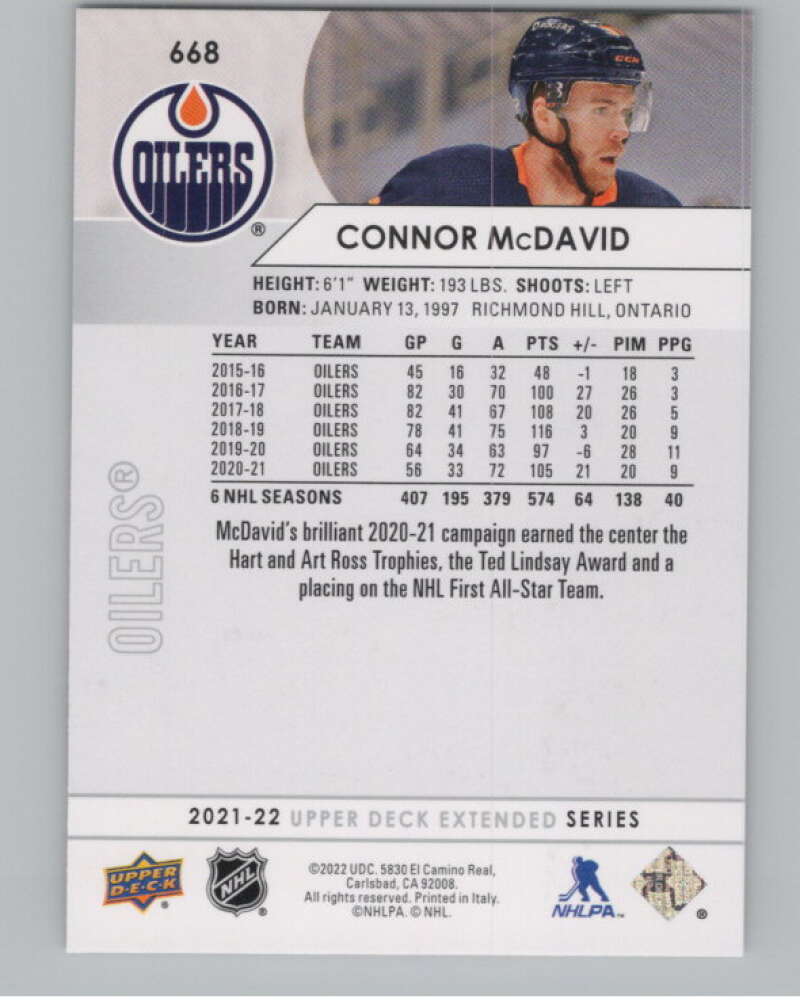 2021-22 Upper Deck Extended Series #668 Connor McDavid  Edmonton Oilers  V100038 Image 2