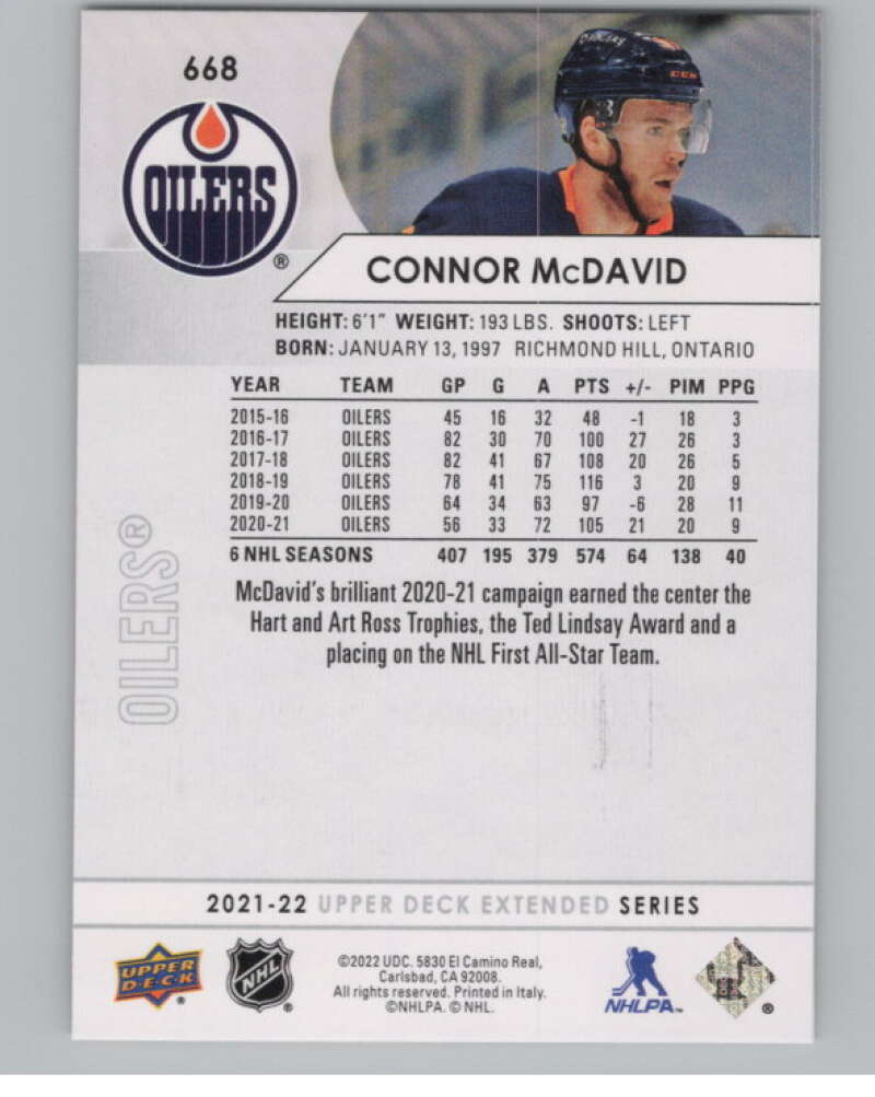 2021-22 Upper Deck Extended Series #668 Connor McDavid  Edmonton Oilers  V100039 Image 2