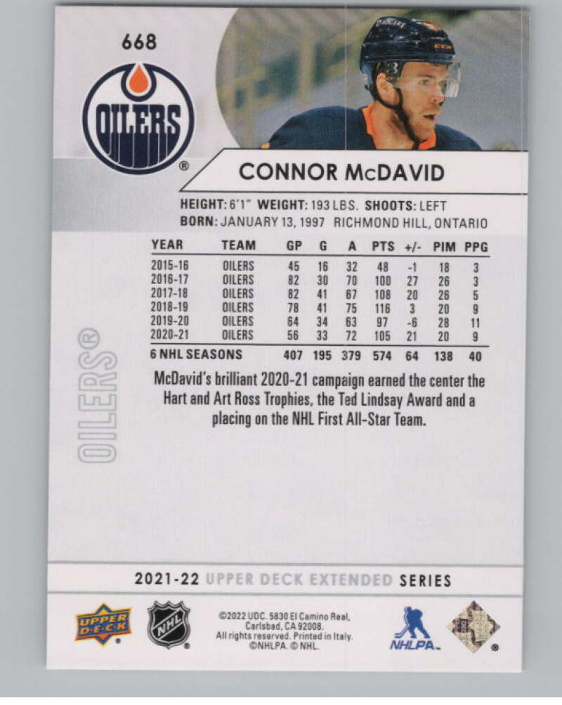 2021-22 Upper Deck Extended Series #668 Connor McDavid  Edmonton Oilers  V100040 Image 2