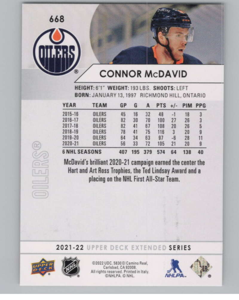 2021-22 Upper Deck Extended Series #668 Connor McDavid  Edmonton Oilers  V100041 Image 2