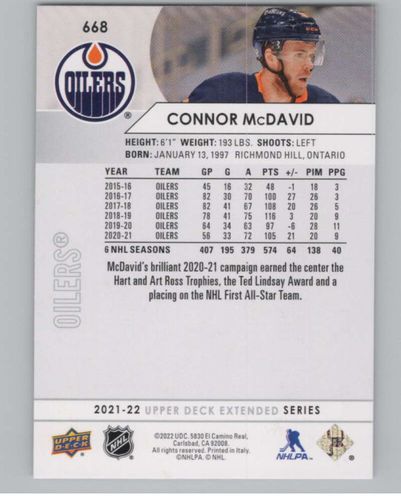 2021-22 Upper Deck Extended Series #668 Connor McDavid  Edmonton Oilers  V100043 Image 2