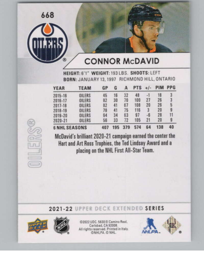 2021-22 Upper Deck Extended Series #668 Connor McDavid  Edmonton Oilers  V100045 Image 2