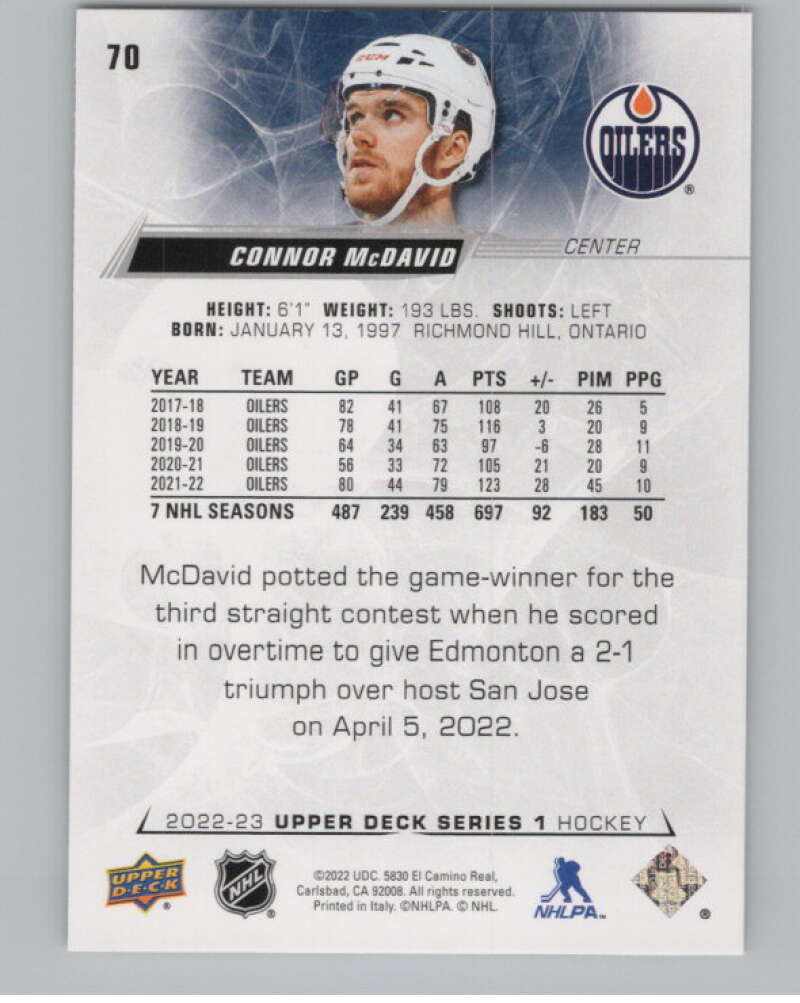 2022-23 Upper Deck #70 Connor McDavid  Edmonton Oilers  V100048 Image 2