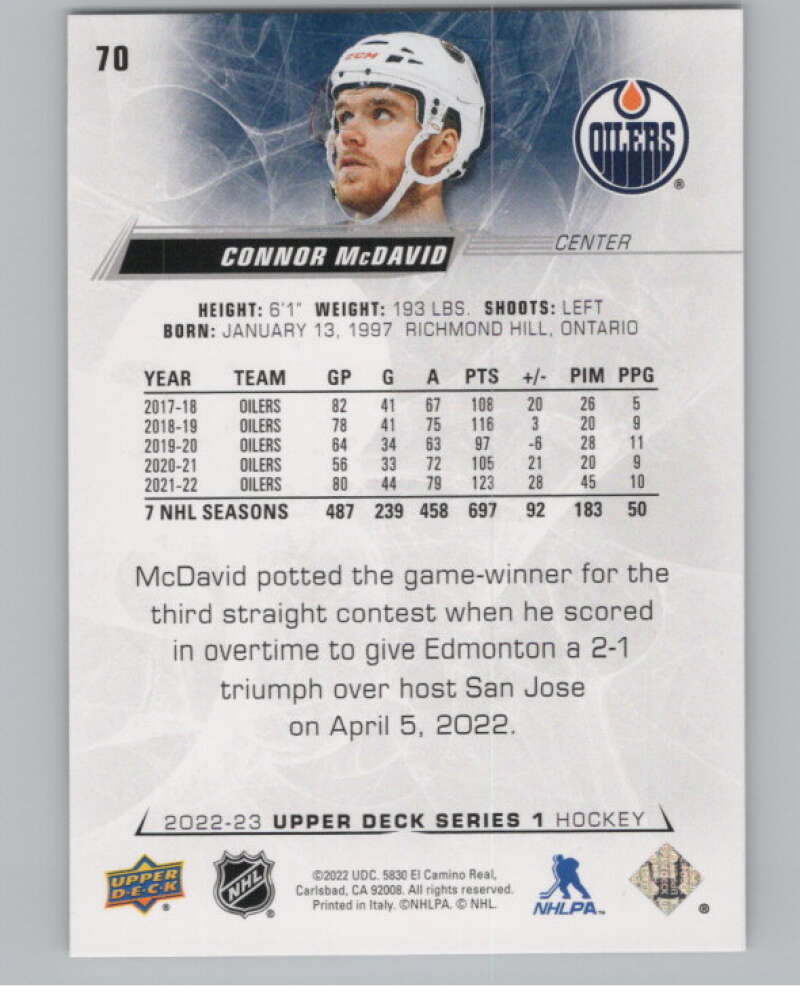 2022-23 Upper Deck #70 Connor McDavid  Edmonton Oilers  V100049 Image 2