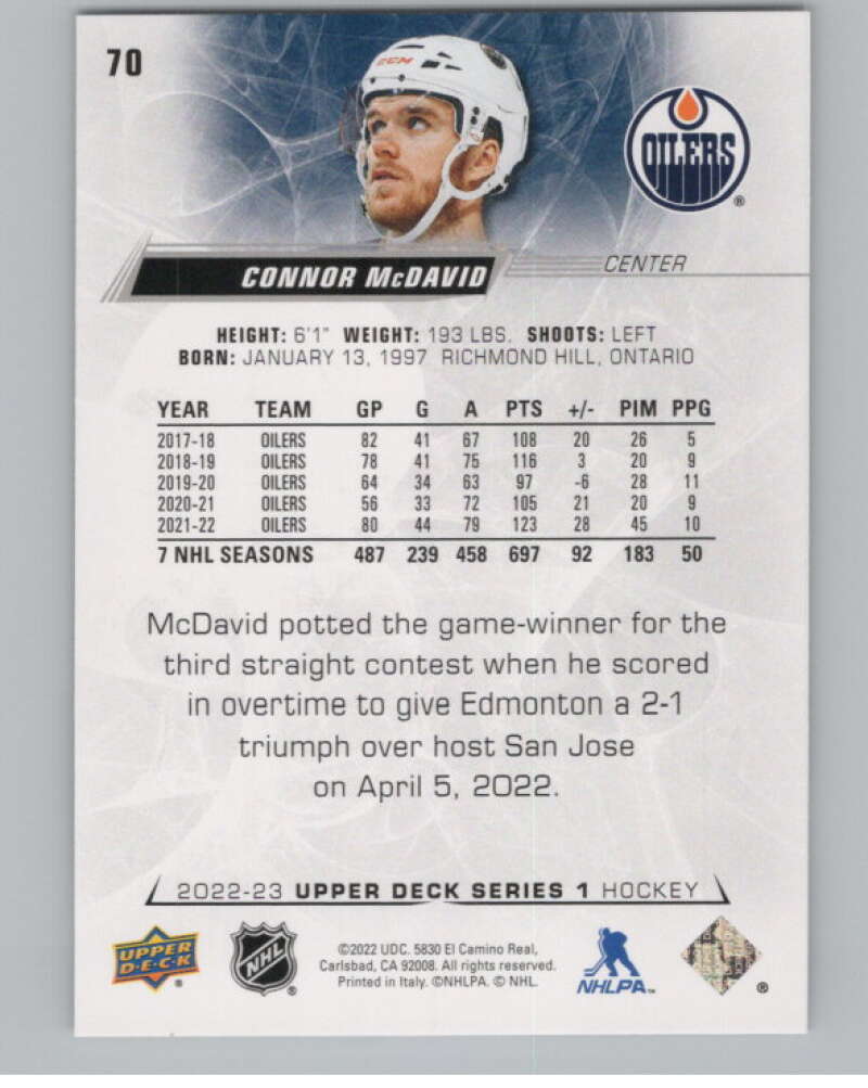 2022-23 Upper Deck #70 Connor McDavid  Edmonton Oilers  V100051 Image 2