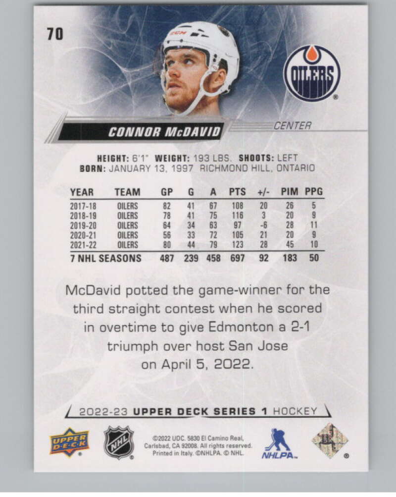 2022-23 Upper Deck #70 Connor McDavid  Edmonton Oilers  V100052 Image 2