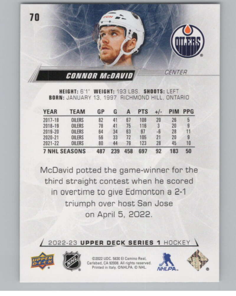 2022-23 Upper Deck #70 Connor McDavid  Edmonton Oilers  V100054 Image 2