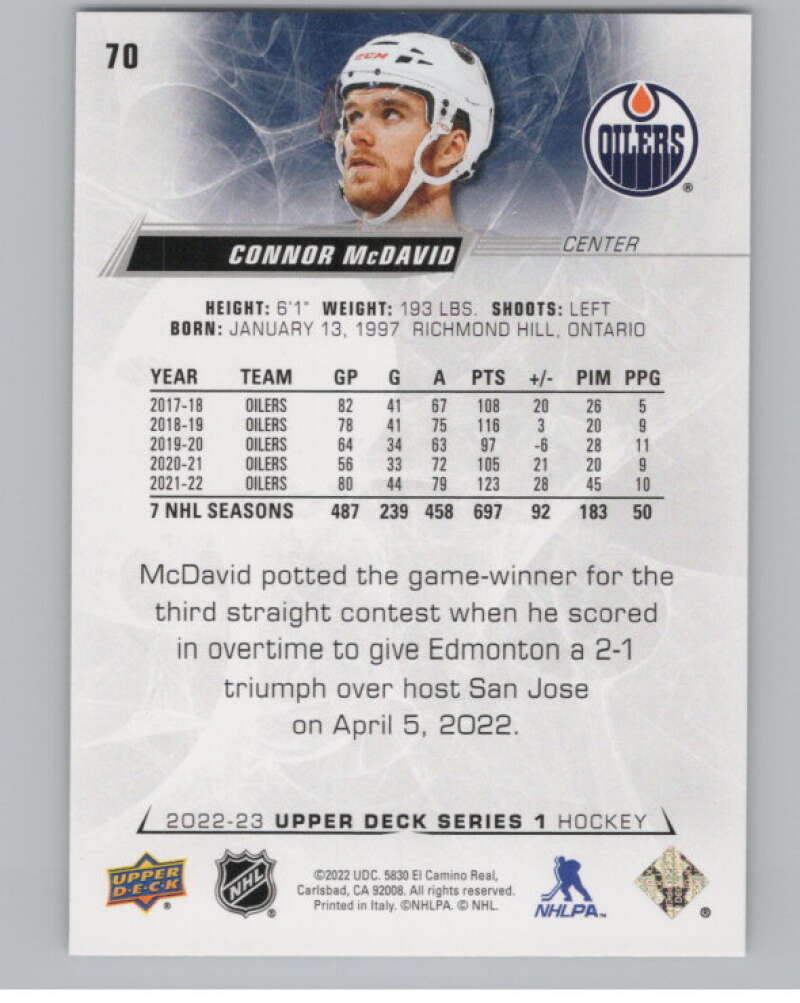 2022-23 Upper Deck #70 Connor McDavid  Edmonton Oilers  V100055 Image 2