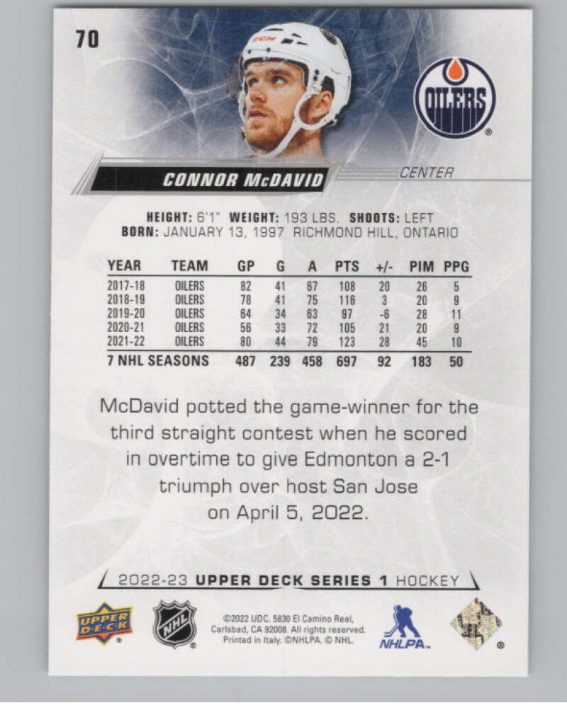 2022-23 Upper Deck #70 Connor McDavid  Edmonton Oilers  V100056 Image 2